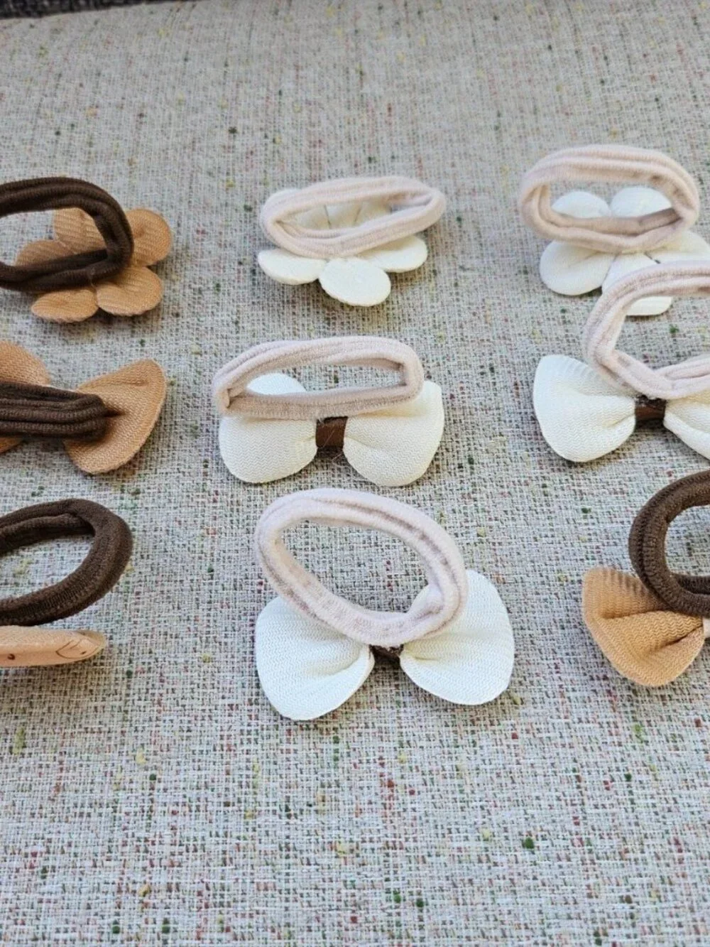Girl Hair Ties Brown/Tan/Beige Tone Hair Accessories Flower Bow Style set of 9